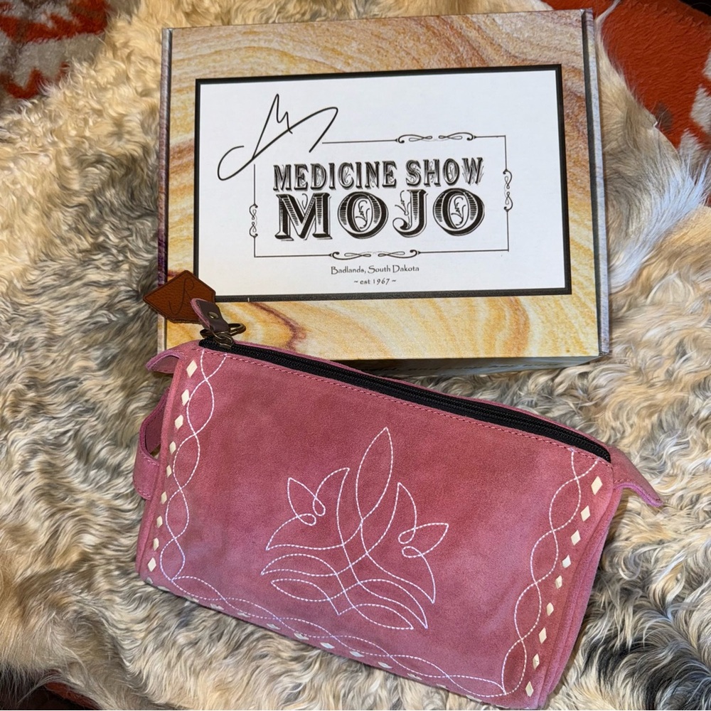 Pink Suede Cosmetic Case with Bootstich detail by Medicine Show Mojo